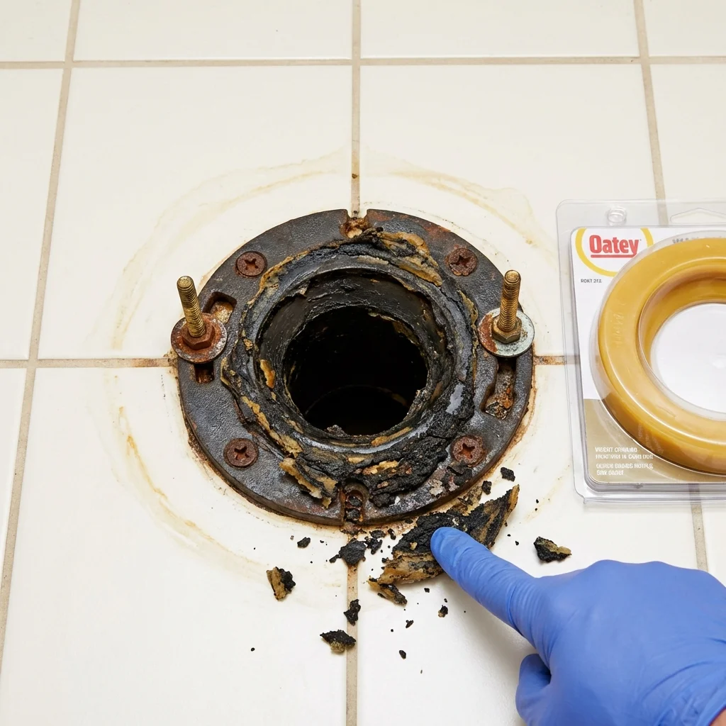 Failed wax ring showing water seepage at the base of a toilet in a Fort Defiance, AZ home