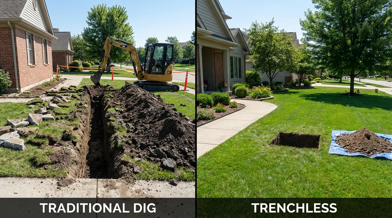 Trenchless sewer repair with minimal yard damage versus traditional excavation in Fort Defiance, AZ